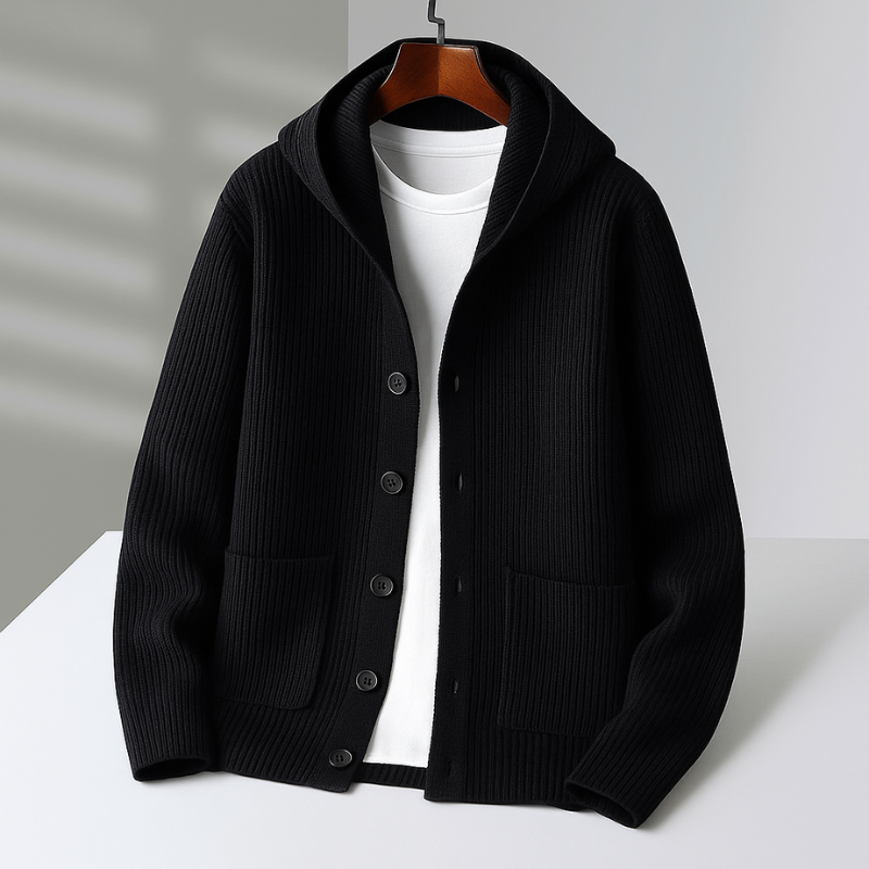 Damen Strickjacke mit Kapuze und Rippstruktur