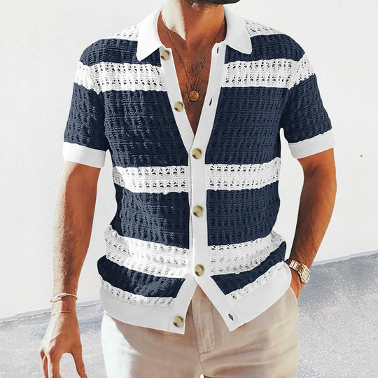 Strickhemd Herren Luftiges Häkel-Design für Frühling & Sommer Stylisches Kurzarmhemd