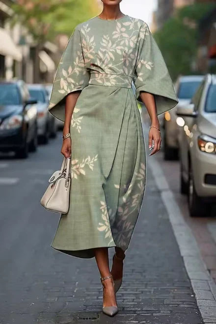 Midikleid Damen Tailliert Blumengemustert Elegant Festlich