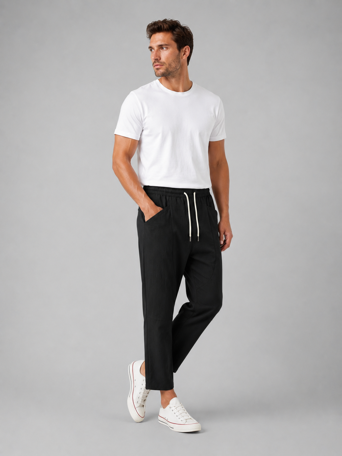 Herren Hose mit Kordelzugbund in lockerer Passform