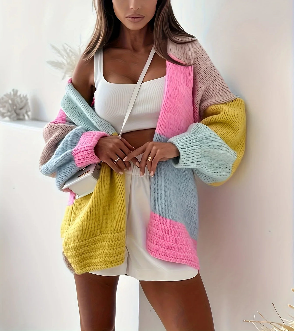 Damen Strickjacke im Colour-Block-Design mit V-Ausschnitt