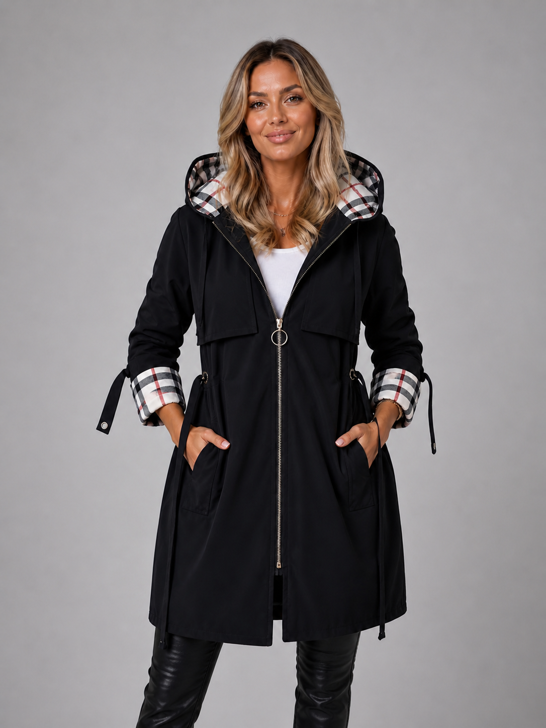 Damen Kapuzenjacke mit Reißverschluss und verstellbarer Taille