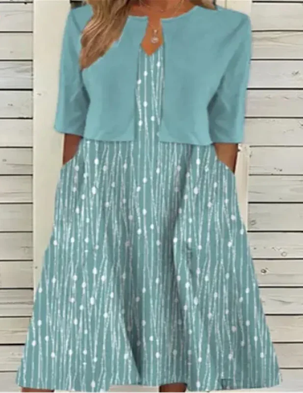 Damen Midi Kleid Set mit Cardigan Freizeit Blumendesign