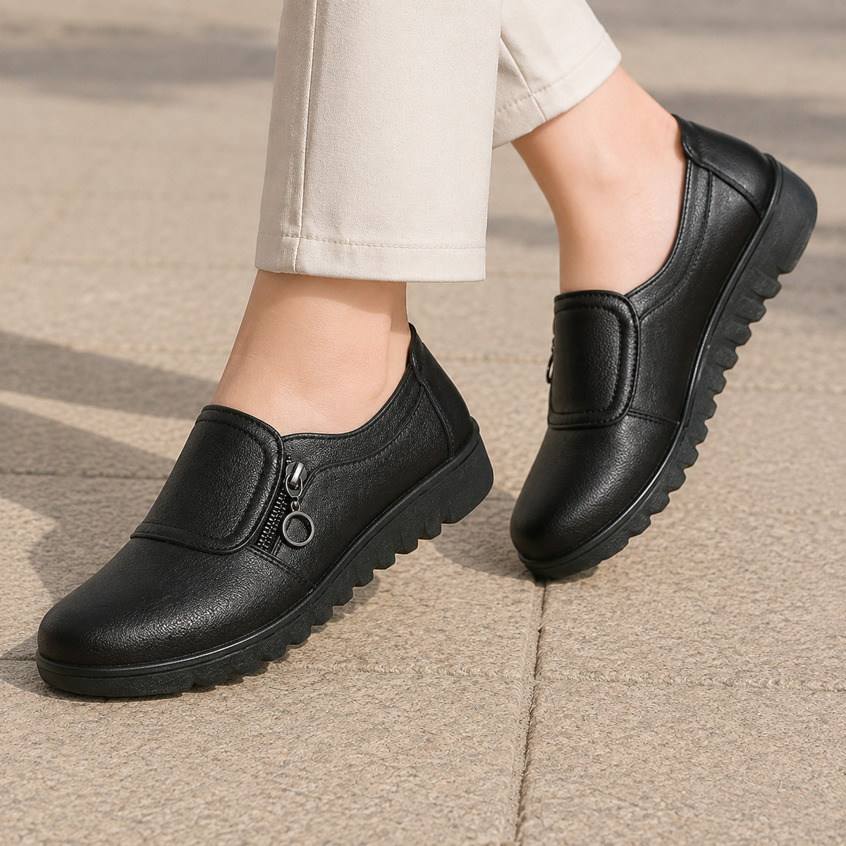 Damen Loafer mit seitlichem Reißverschluss und gepolstertem Obermaterial
