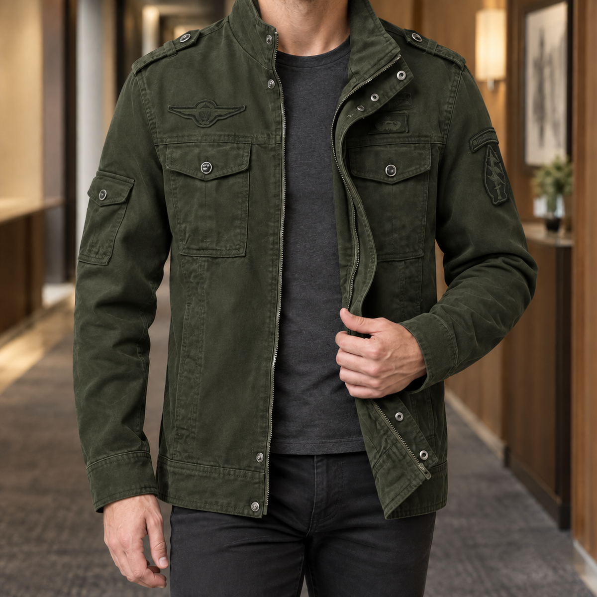 Herren Militärjacke Utility-Look – Regular Fit