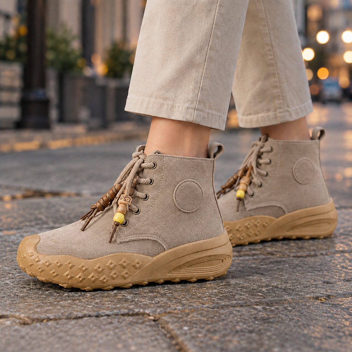 Damen Plateau-Stiefeletten in Lederoptik mit Schnürung