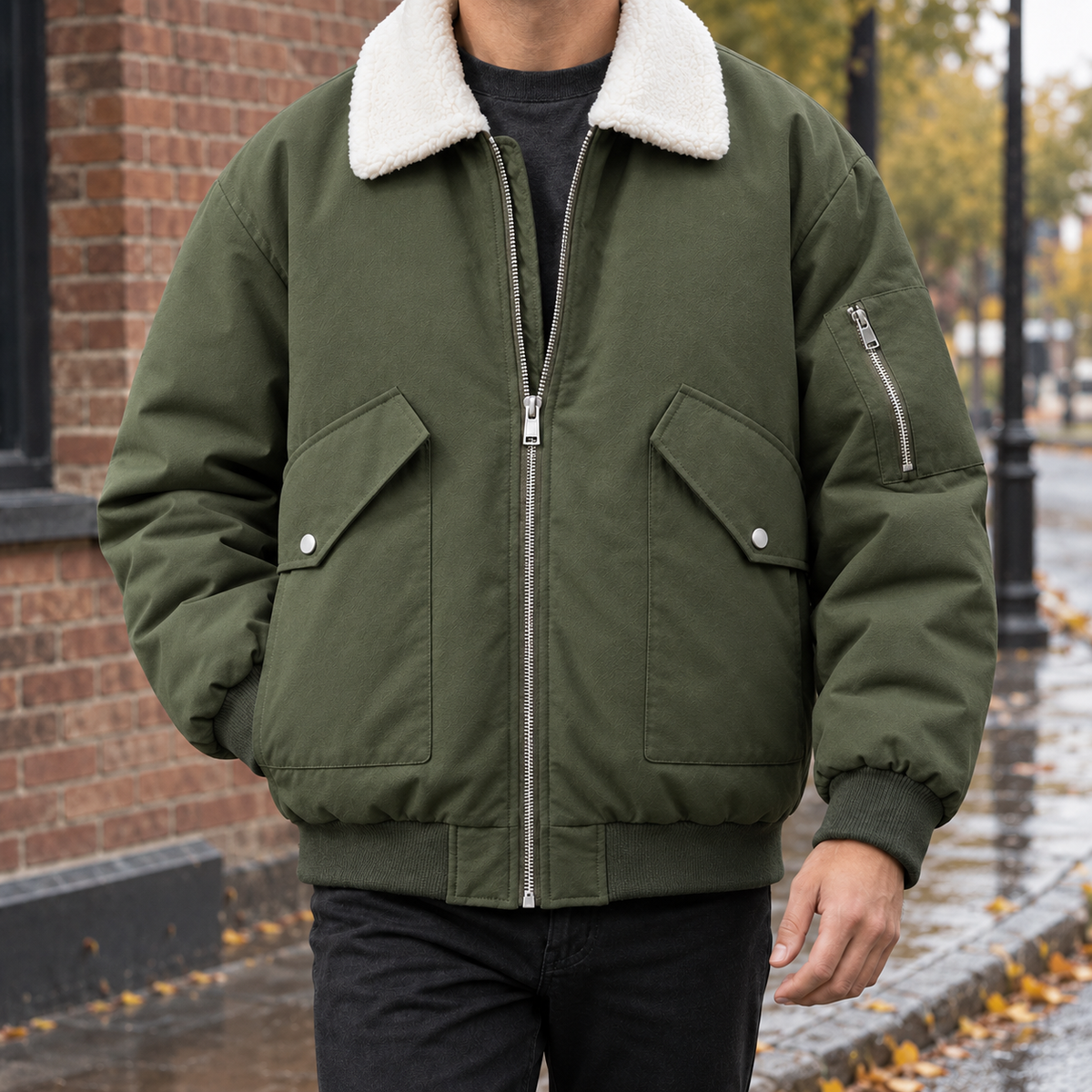 Herren Pilotenjacke mit Kontrastkragen – Regular Fit
