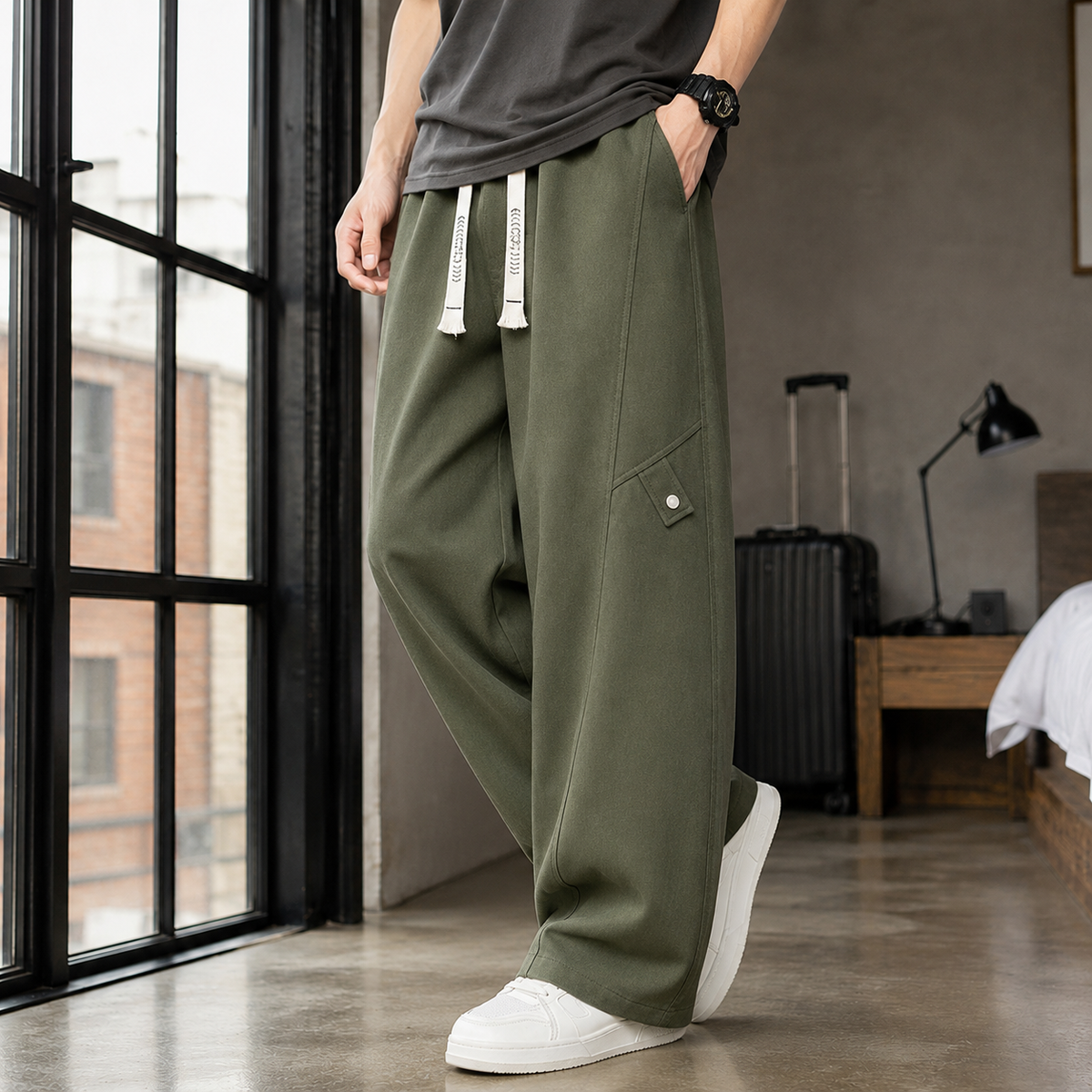 Herren Utility-Hose mit Kordelzugbund in weiter Passform