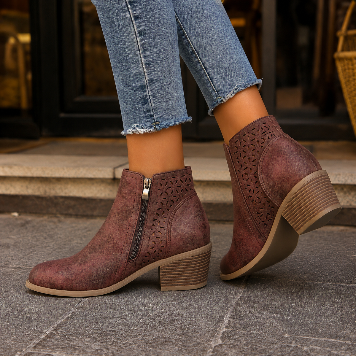 Damen Stiefeletten mit Cutout-Design und Seitenreißverschluss