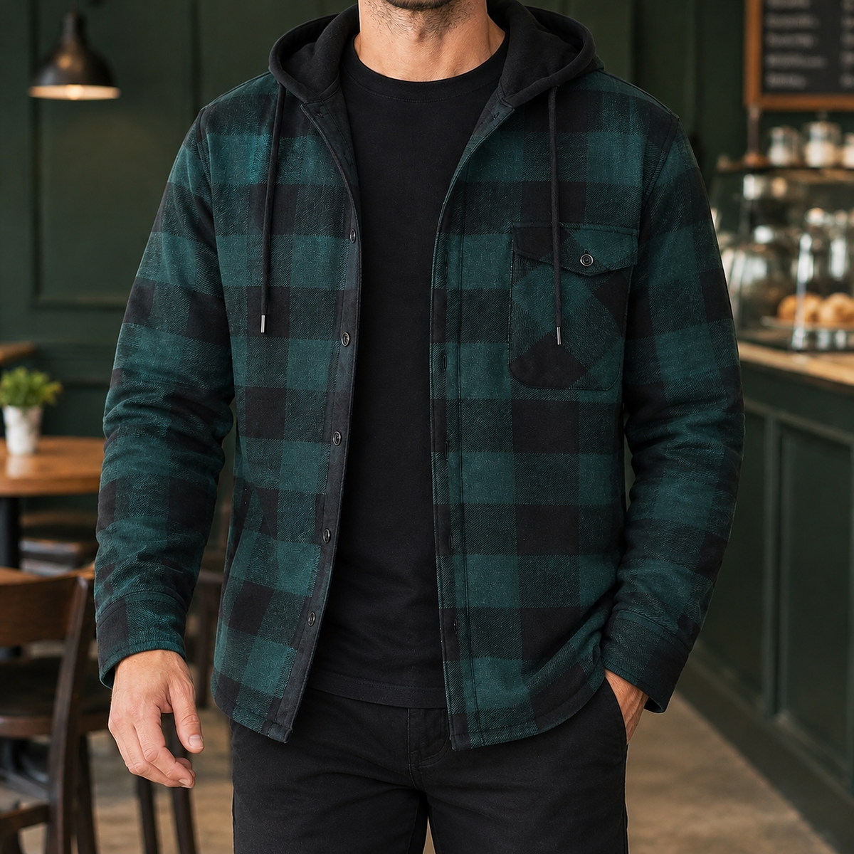 Herren Kapuzenjacke kariert – Regular Fit