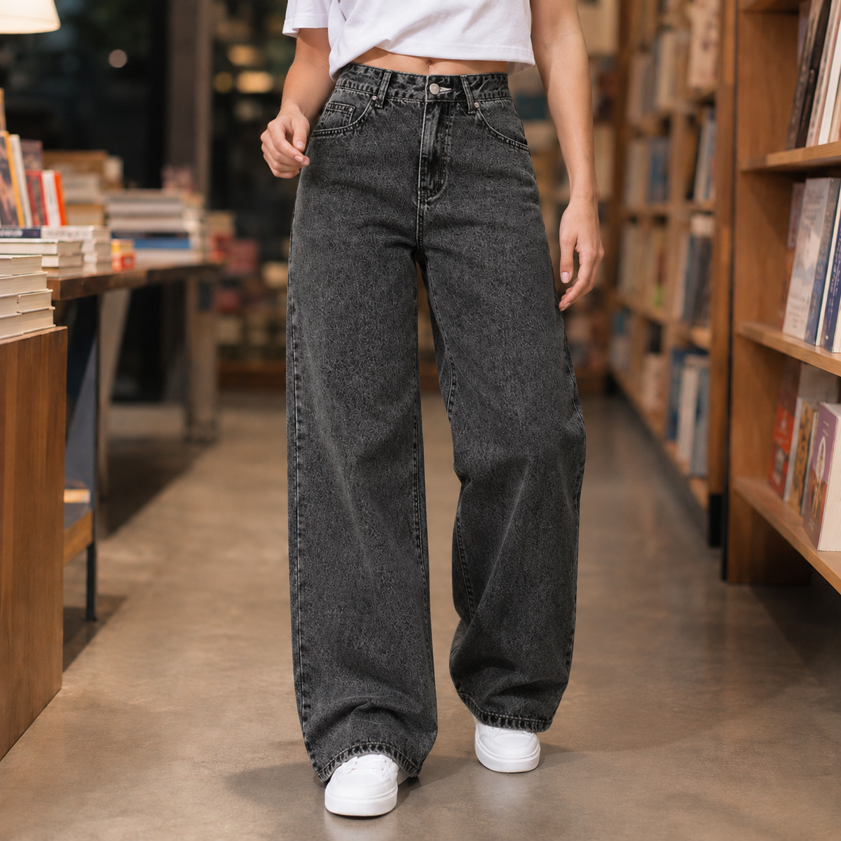 Damen Jeans mit hoher Taille und geräumigem Beinschnitt