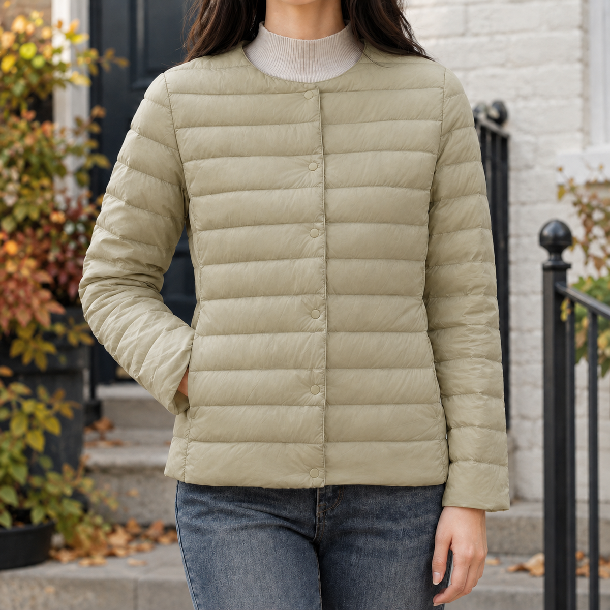 Damen Steppjacke mit rundem Ausschnitt