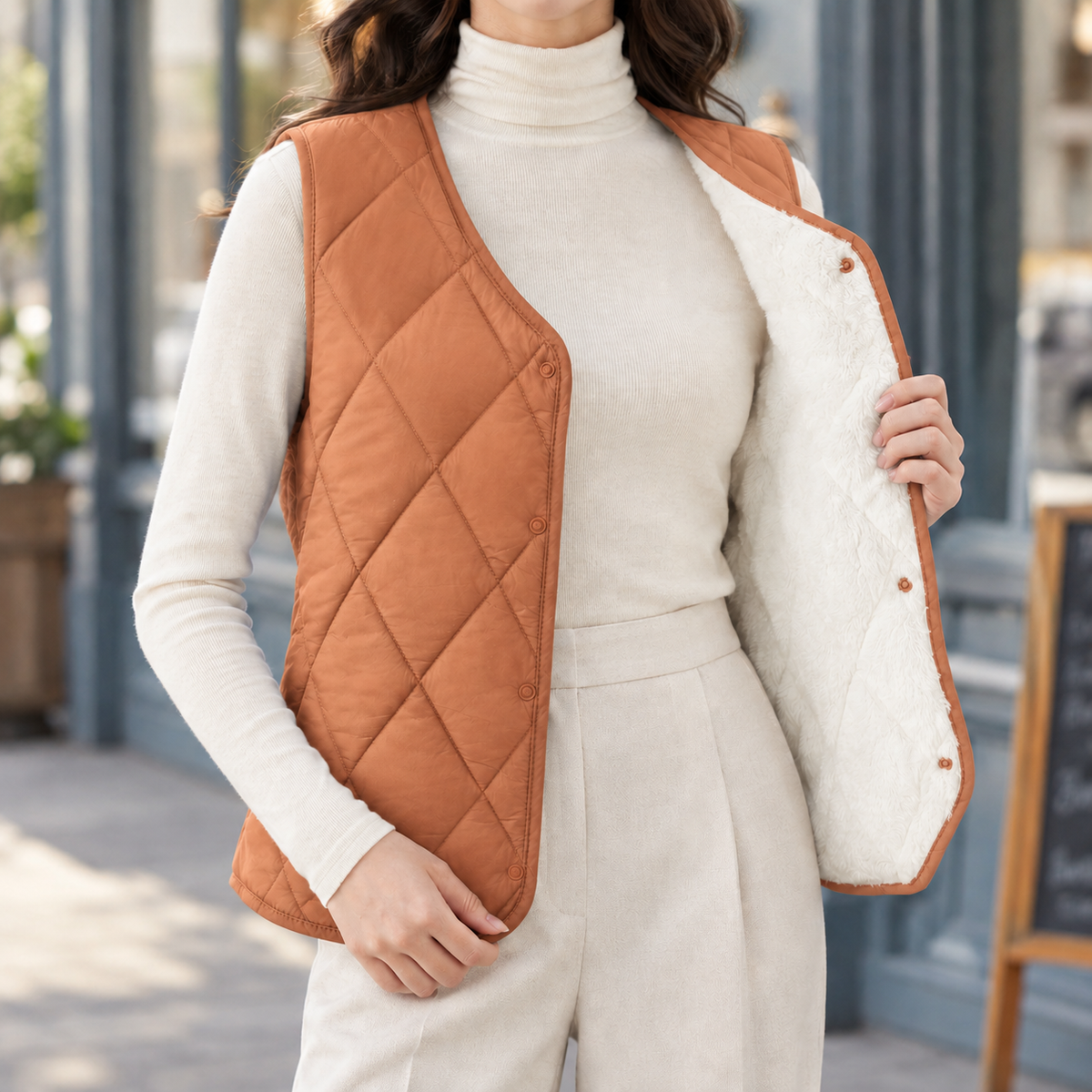 Damen gesteppte Weste Regular Fit Casual ohne Kragen