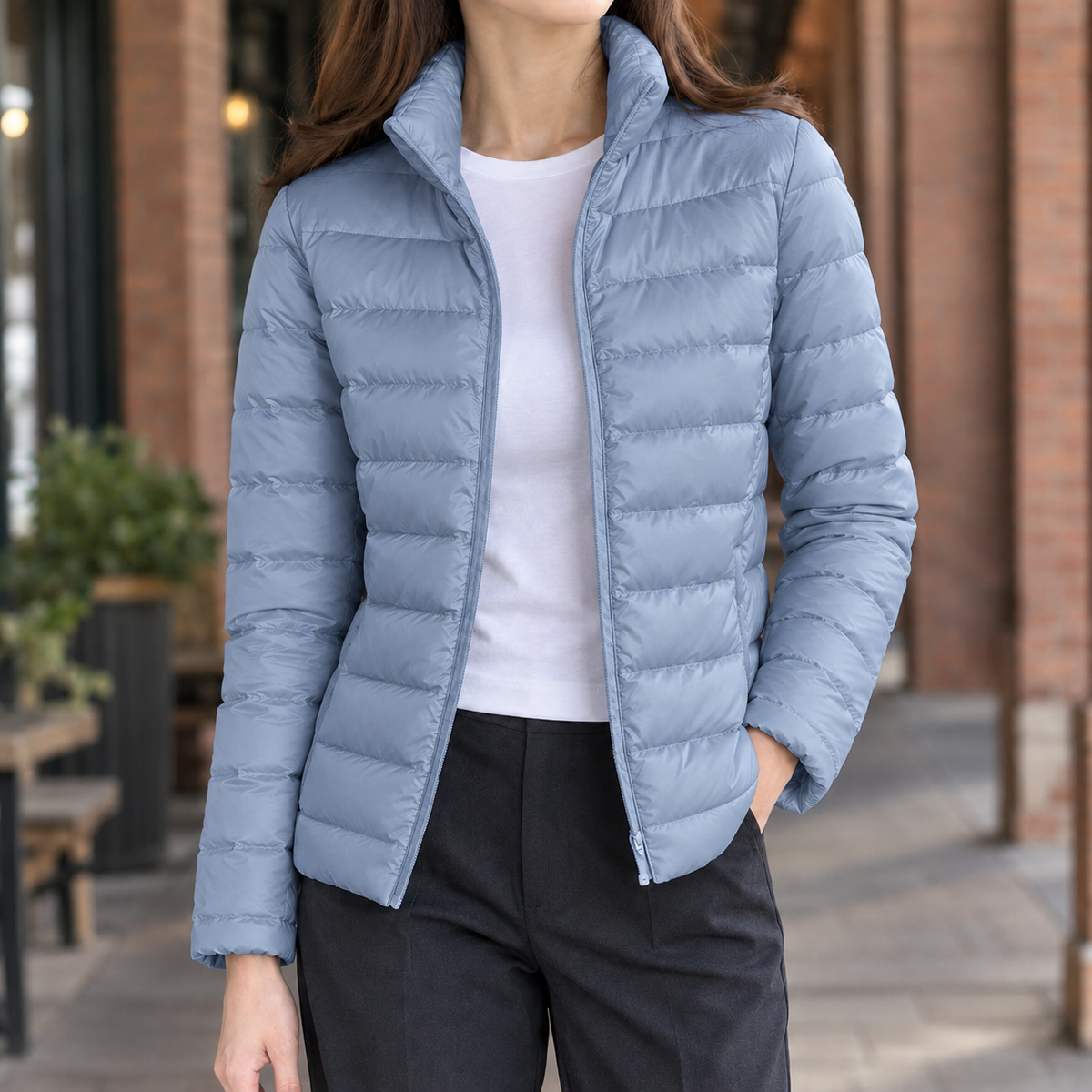 Damen Steppjacke mit Stehkragen und Quersteppung