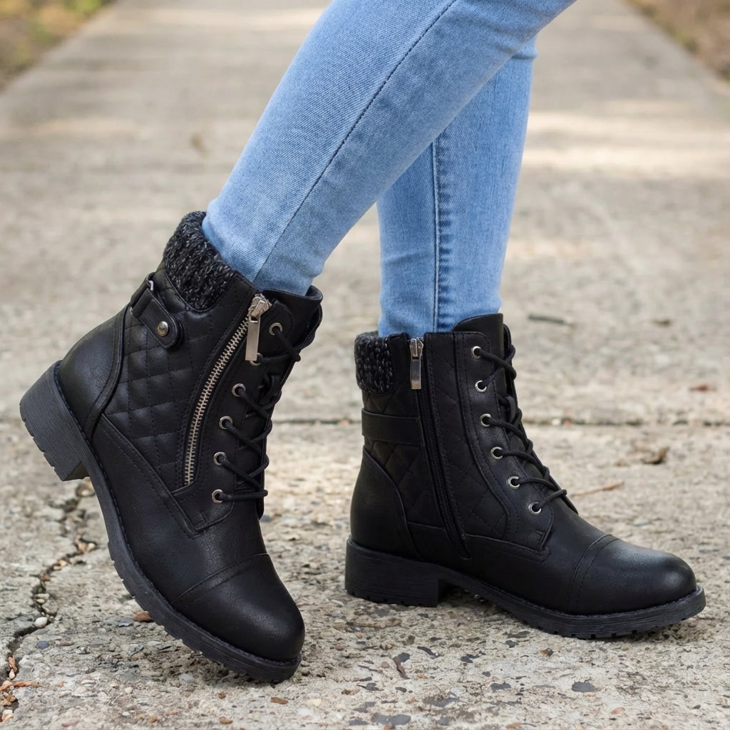 Damen Stiefeletten mit Seitenreißverschluss und Blockabsatz