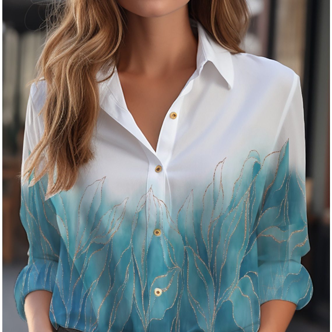 Damen Langarmbluse Relaxed Fit Casual Elegant mit Blumenmuster