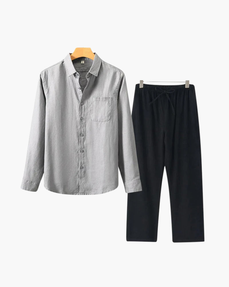 Langarmshirt Herren Set I Zweiteiler Leicht Oversize Casual