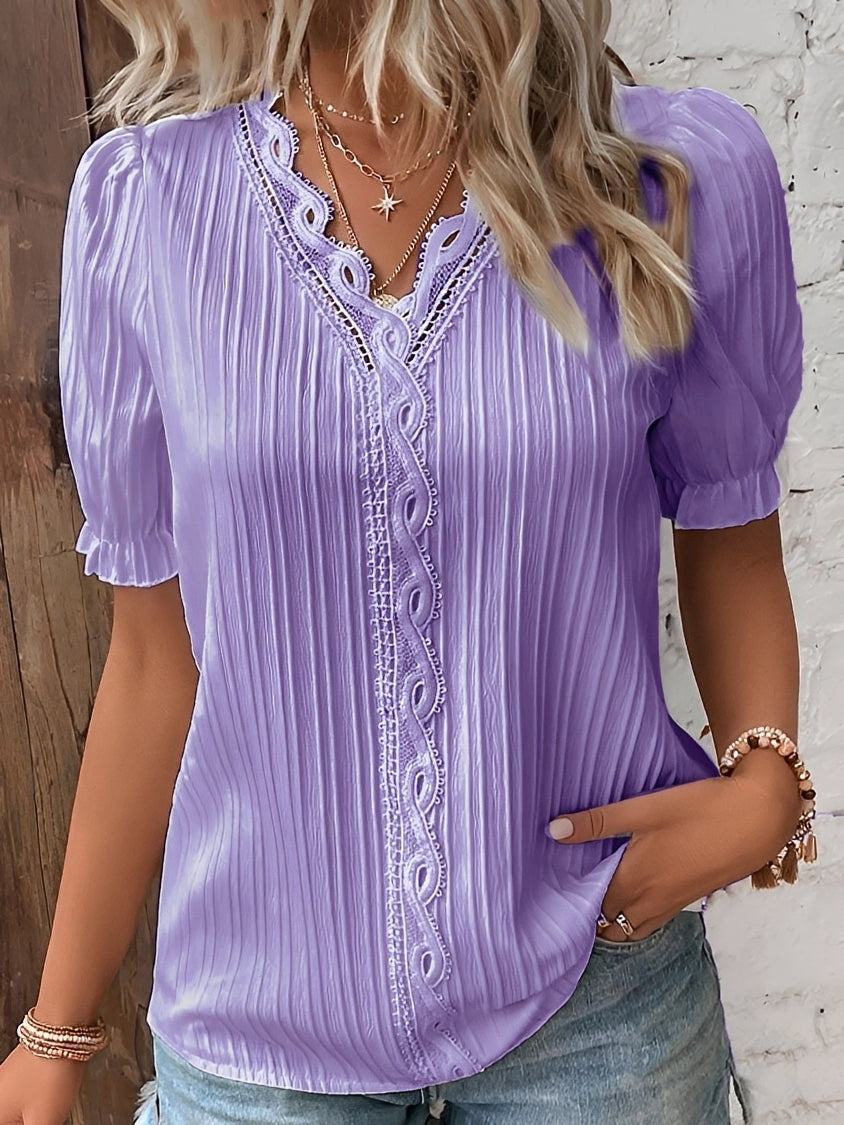 Damen Bluse Regular Fit Casual V-Ausschnitt Elegant