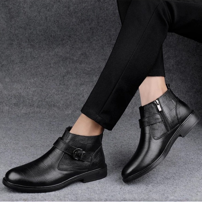Herren Stiefel mit Reißverschluss und Schnalle
