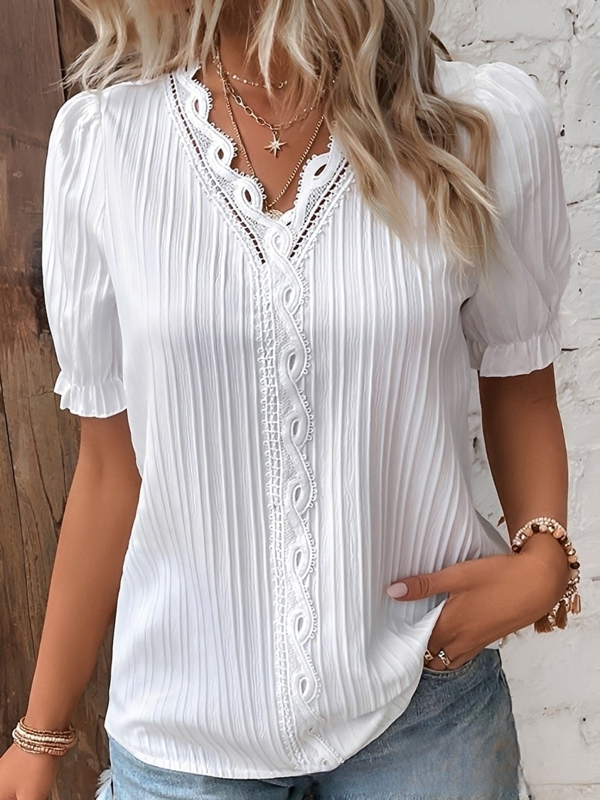 Damen Bluse Regular Fit Casual V-Ausschnitt Elegant