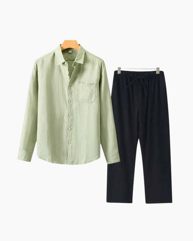 Langarmshirt Herren Set I Zweiteiler Leicht Oversize Casual