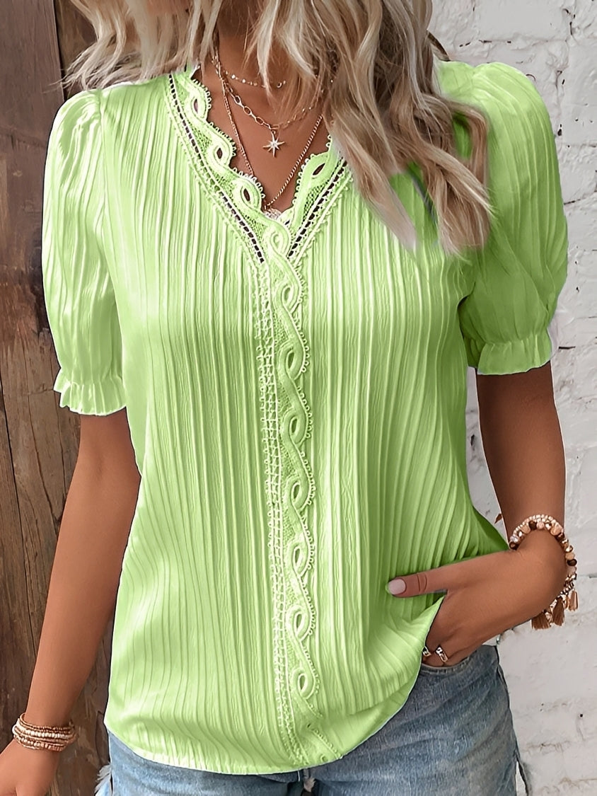 Damen Bluse Regular Fit Casual V-Ausschnitt Elegant
