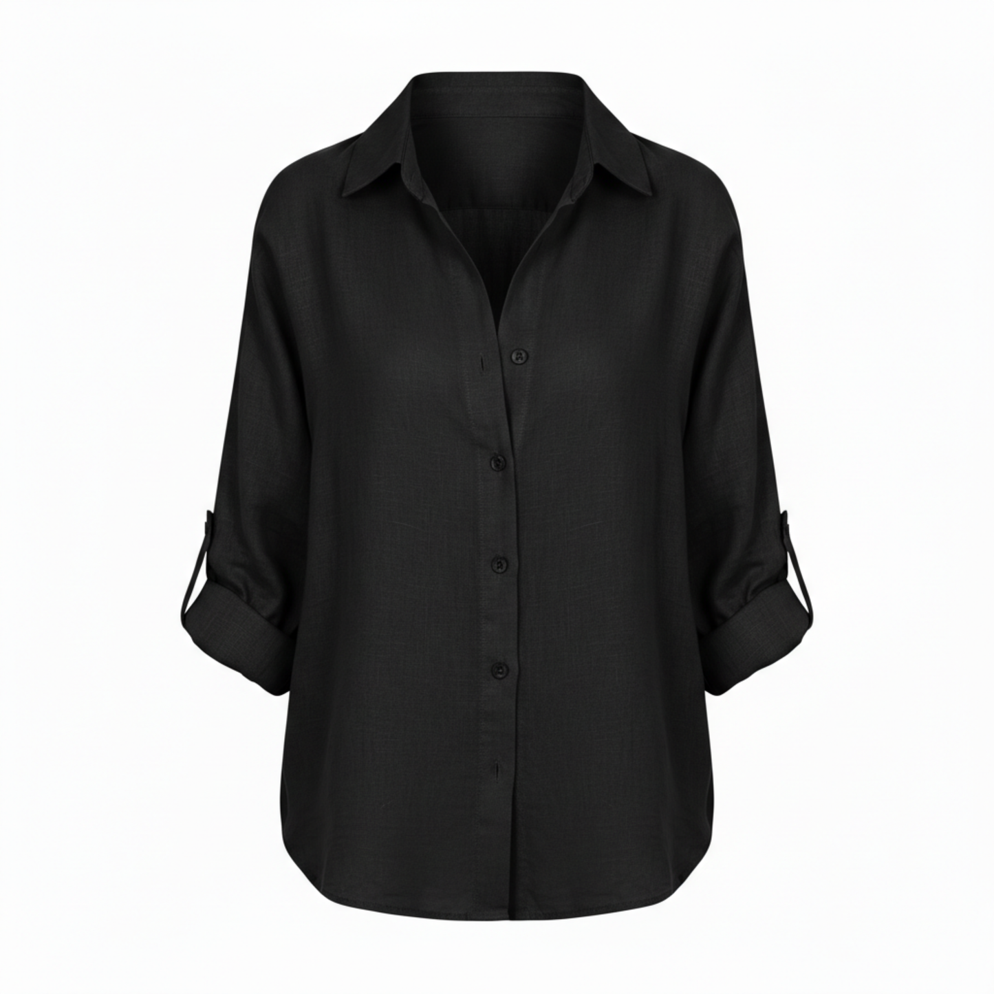 Bluse Damen Lässig Weit 3/4-Ärmel Schlitzkragen Casual