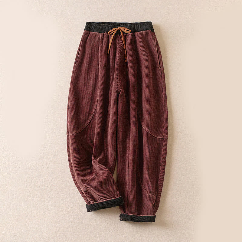 Damen Haremshose Relaxed Fit Freizeit mit Thermo-Fleece und Taschen