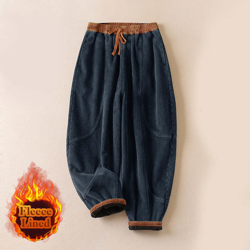 Damen Haremshose Relaxed Fit Freizeit mit Thermo-Fleece und Taschen