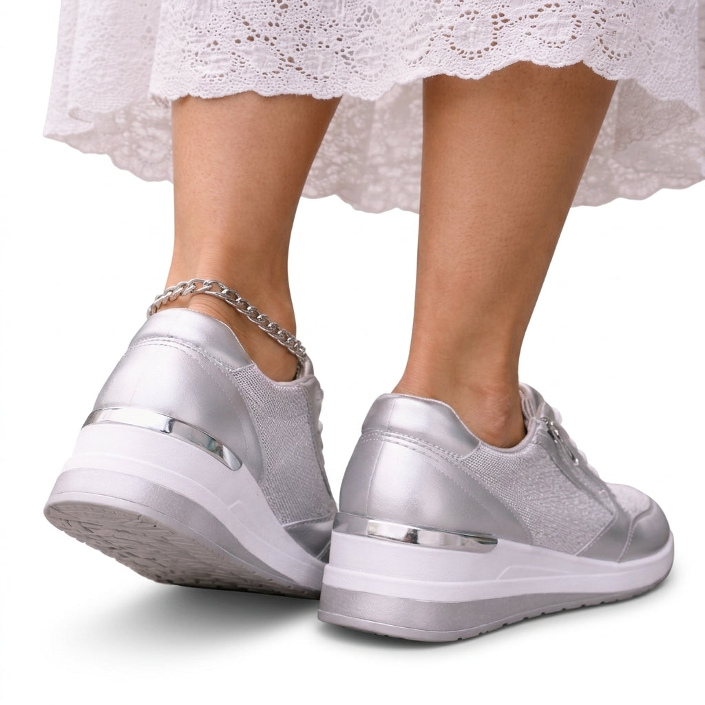 Damen Sneaker mit Schnürung und Reißverschluss