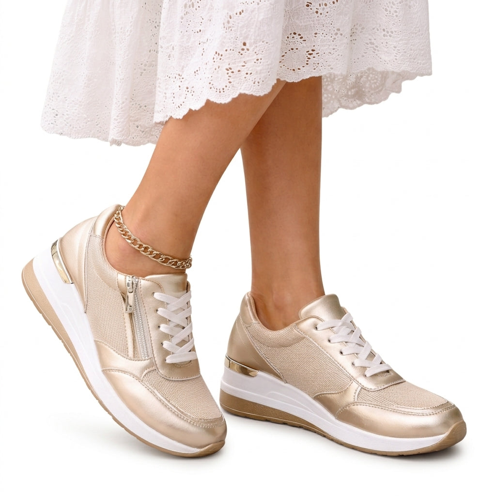 Damen Sneaker mit Schnürung und Reißverschluss