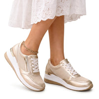 Damen Sneaker mit Schnürung und Reißverschluss