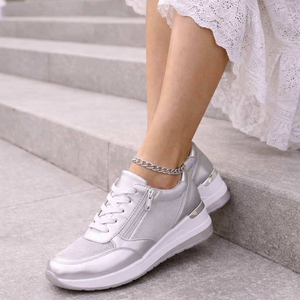 Damen Sneaker mit Schnürung und Reißverschluss
