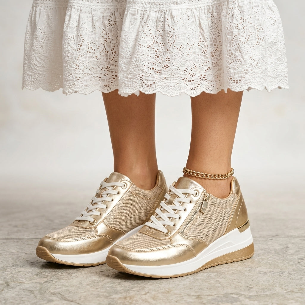 Damen Sneaker mit Schnürung und Reißverschluss