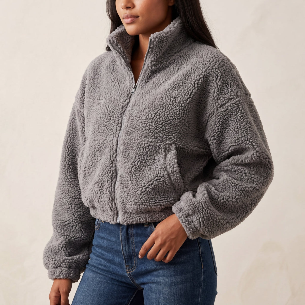 Damen Jacke mit Zipp-Stehkragen und lockerer Passform