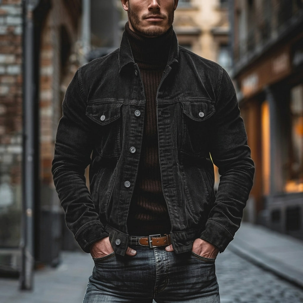 Herren Jacke mit Kentkragen und gestreiftem Muster