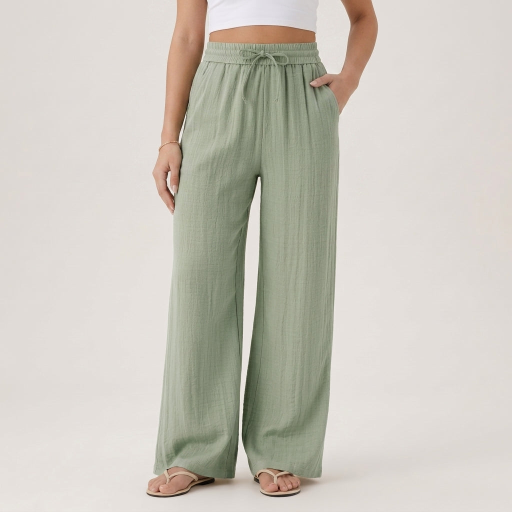 Damen Hose in Leinenoptik mit weitem Bein