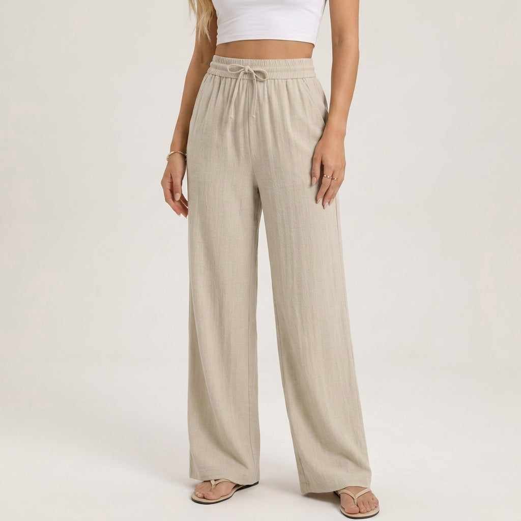 Damen Hose in Leinenoptik mit weitem Bein