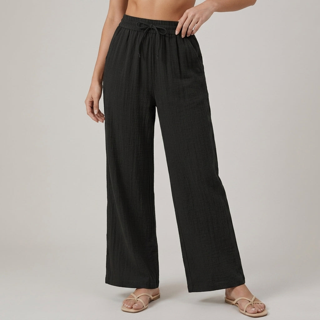 Damen Hose in Leinenoptik mit weitem Bein