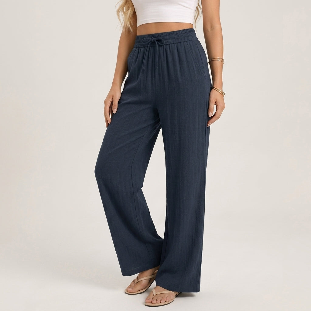 Damen Hose in Leinenoptik mit weitem Bein
