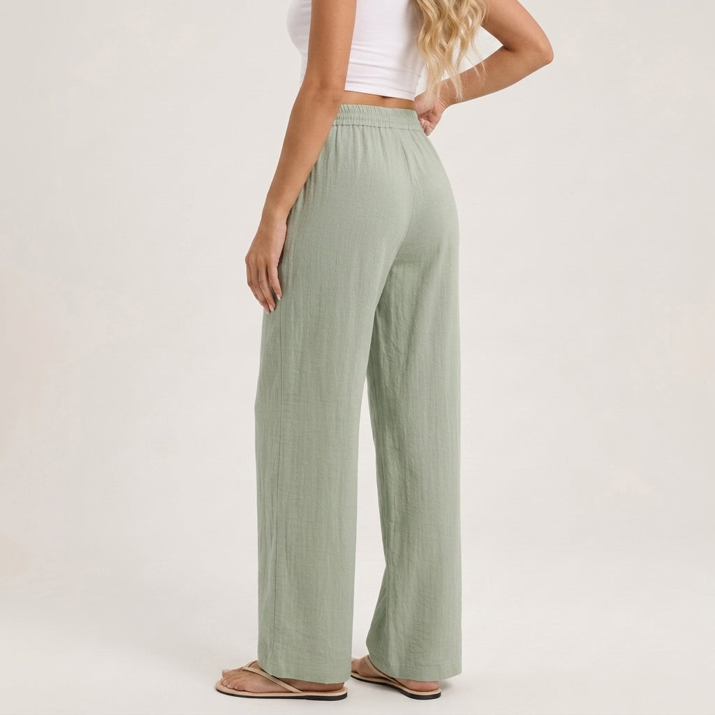Damen Hose in Leinenoptik mit weitem Bein