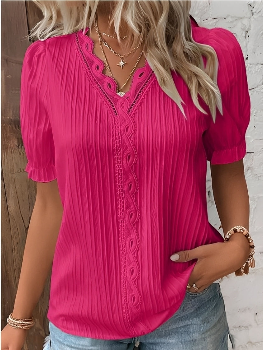 Damen Bluse Regular Fit Casual V-Ausschnitt Elegant