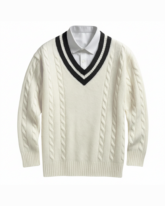 Herren Pullover mit V-Ausschnitt und Zopfmuster