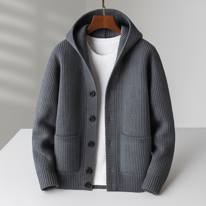 Damen Strickjacke mit Kapuze und Rippstruktur