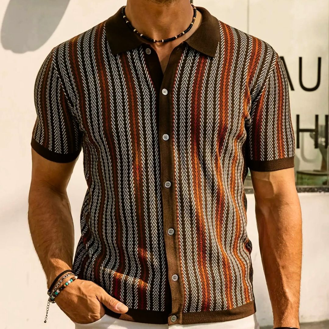 Julian Herren Poloshirt mit Knopfleiste im Chevron-Design – Atmungsaktiv