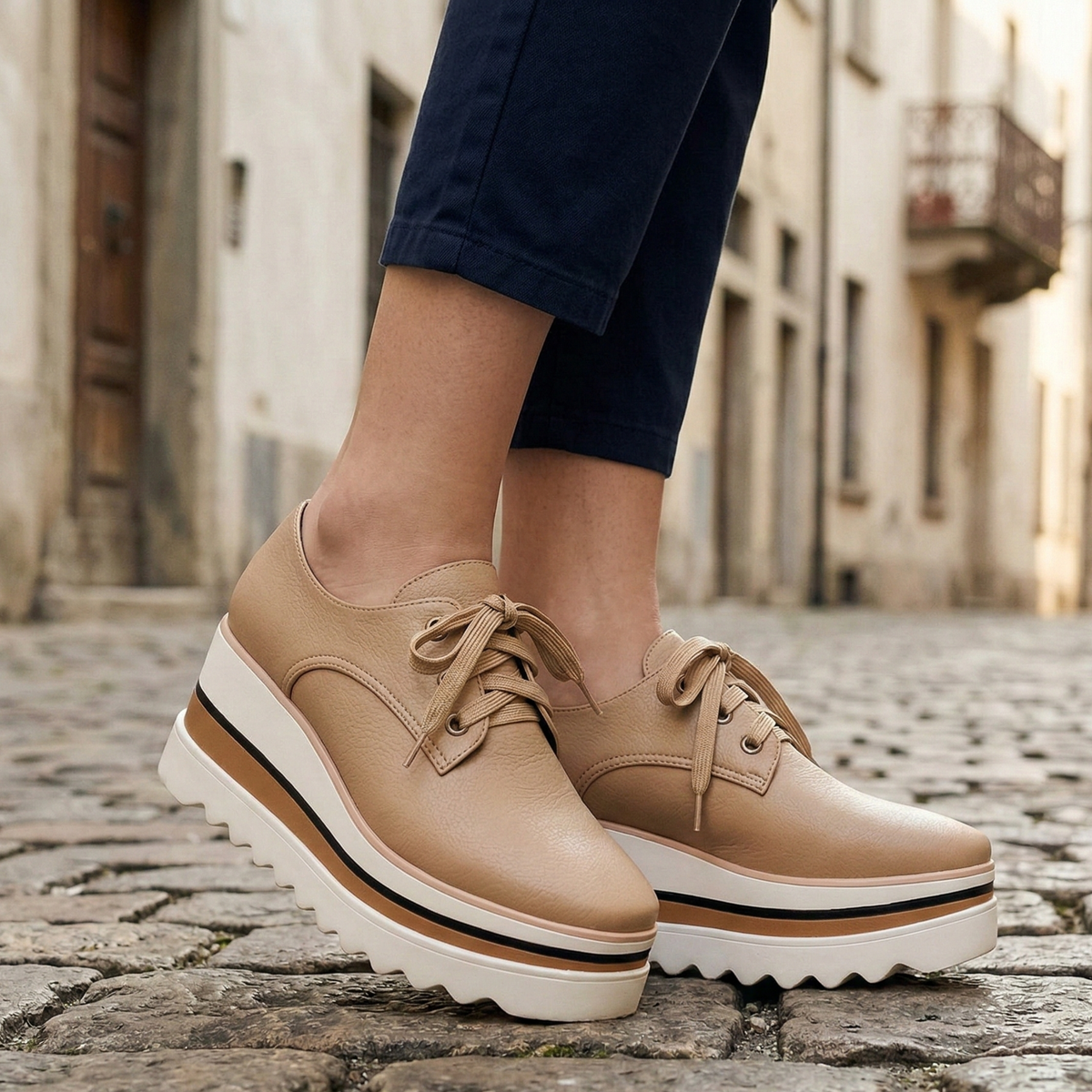 Damen Oxford-Schuh mit Plateausohle und Schnürung