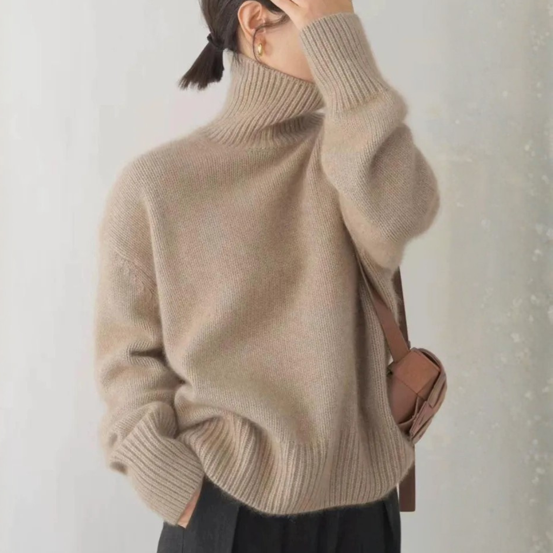 Damen Rollkragenpullover mit Rippbündchen in lockerer Passform