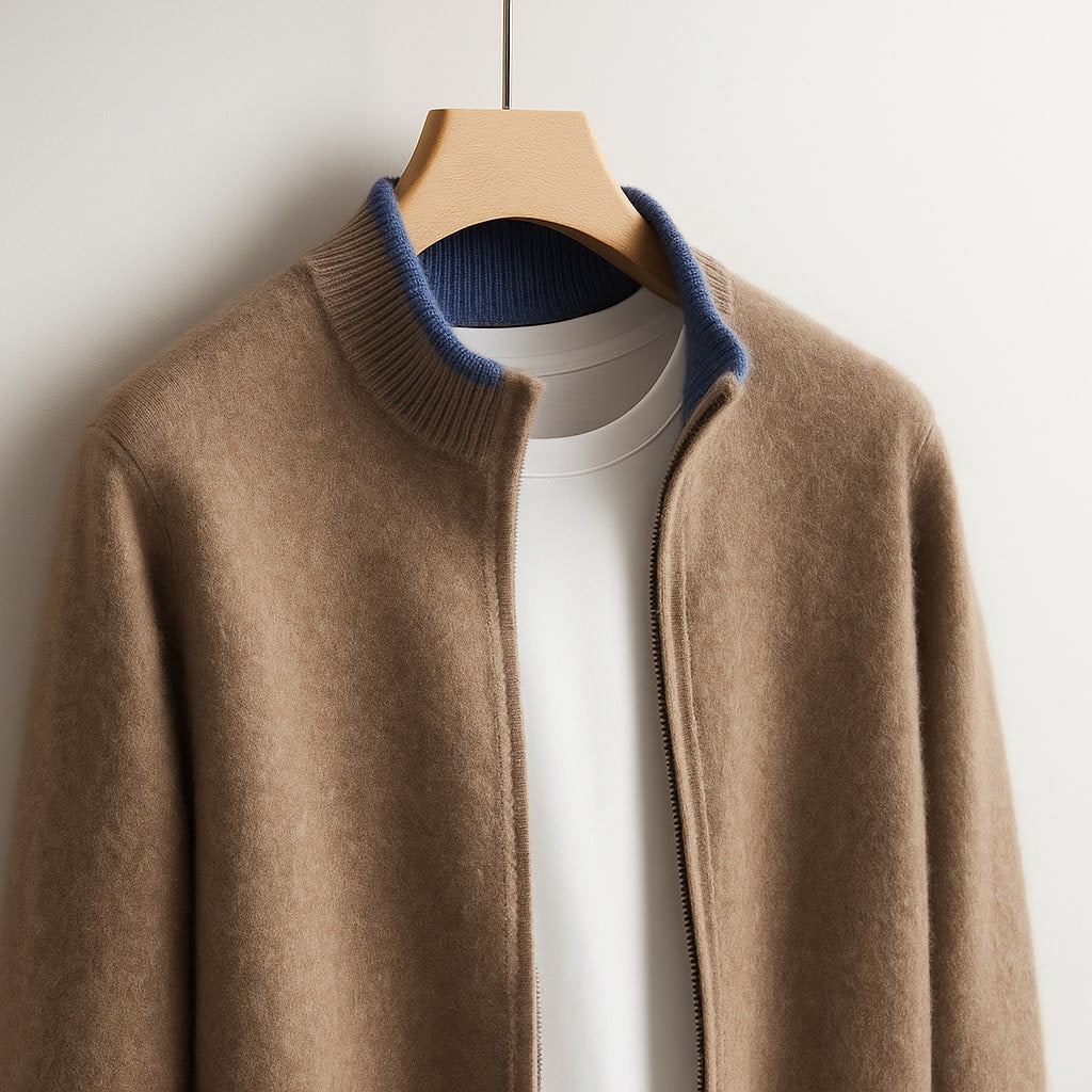 Herren Strickjacke mit Reißverschluss und Rippbund