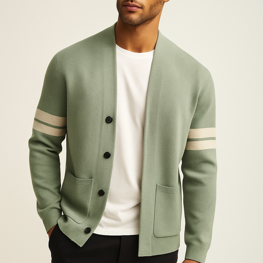 Herren Strickjacke mit Ärmelstreifen und Taschen