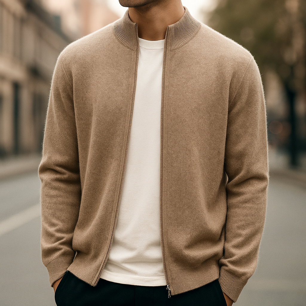 Herren Strickjacke mit Reißverschluss und Rippkragen